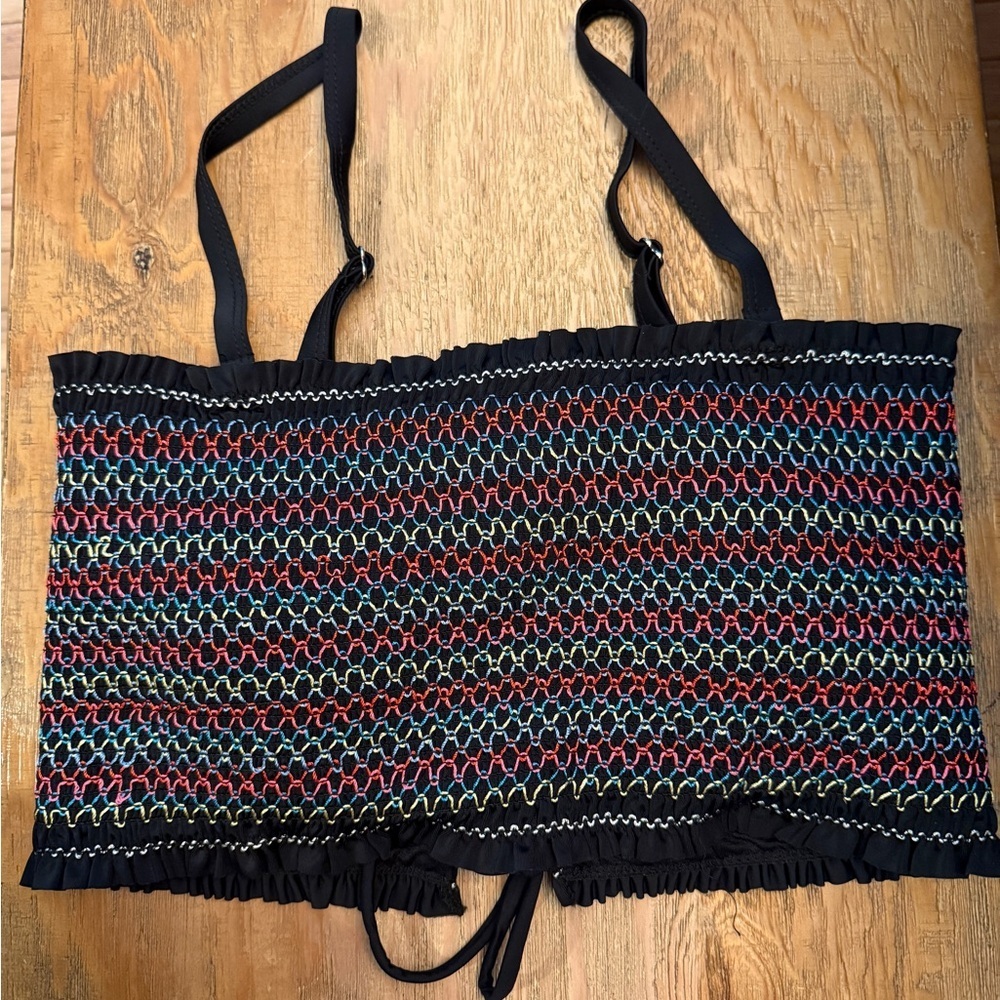 Colorful Smocked Knit Crop Top Bathing Suit Tube Top Adjustable Straps